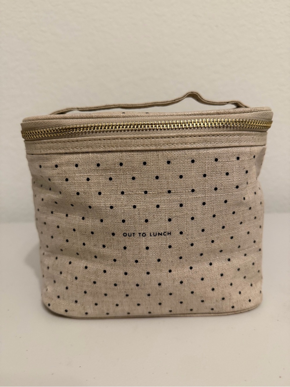 kate spade Beige Canvas Dot Lunch Tote with Gold Zip